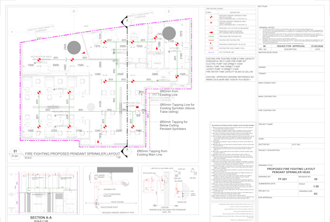 create mep fit out shop drawings for fire fighting fire alarm em light
